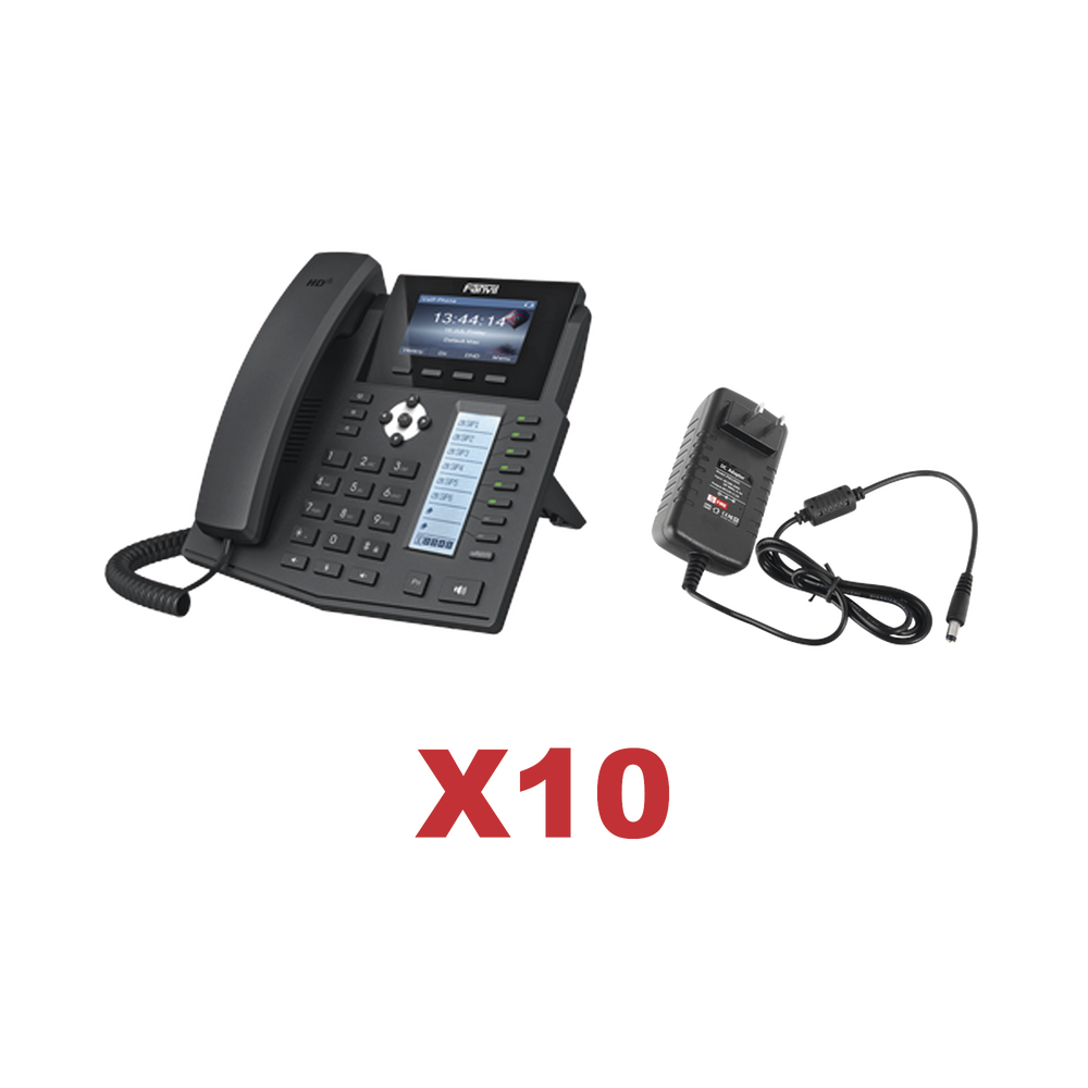 Kit de 10 teléfonos Empresariales con pantalla a color, botonera de hasta 40 contactos, incluyen fuente de alimentación y son PoE