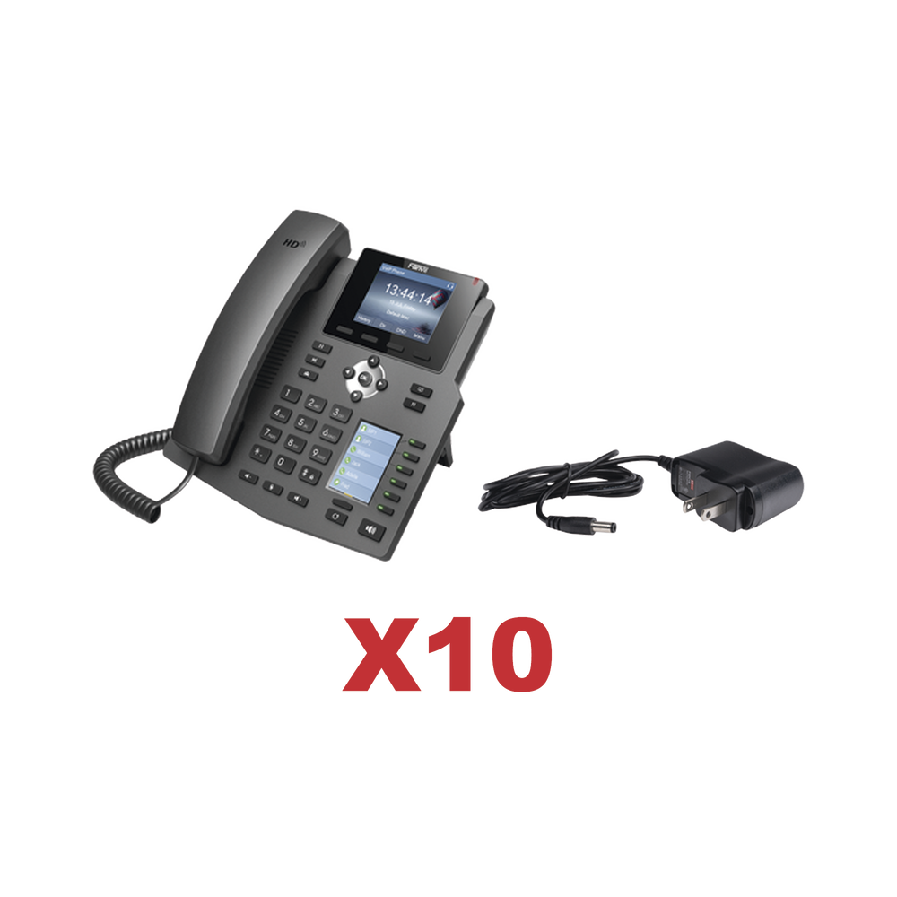 Kit de 10 teléfonos Empresariales con pantalla a color, botonera de hasta 40 contactos, incluyen fuente de alimentación y son PoE
