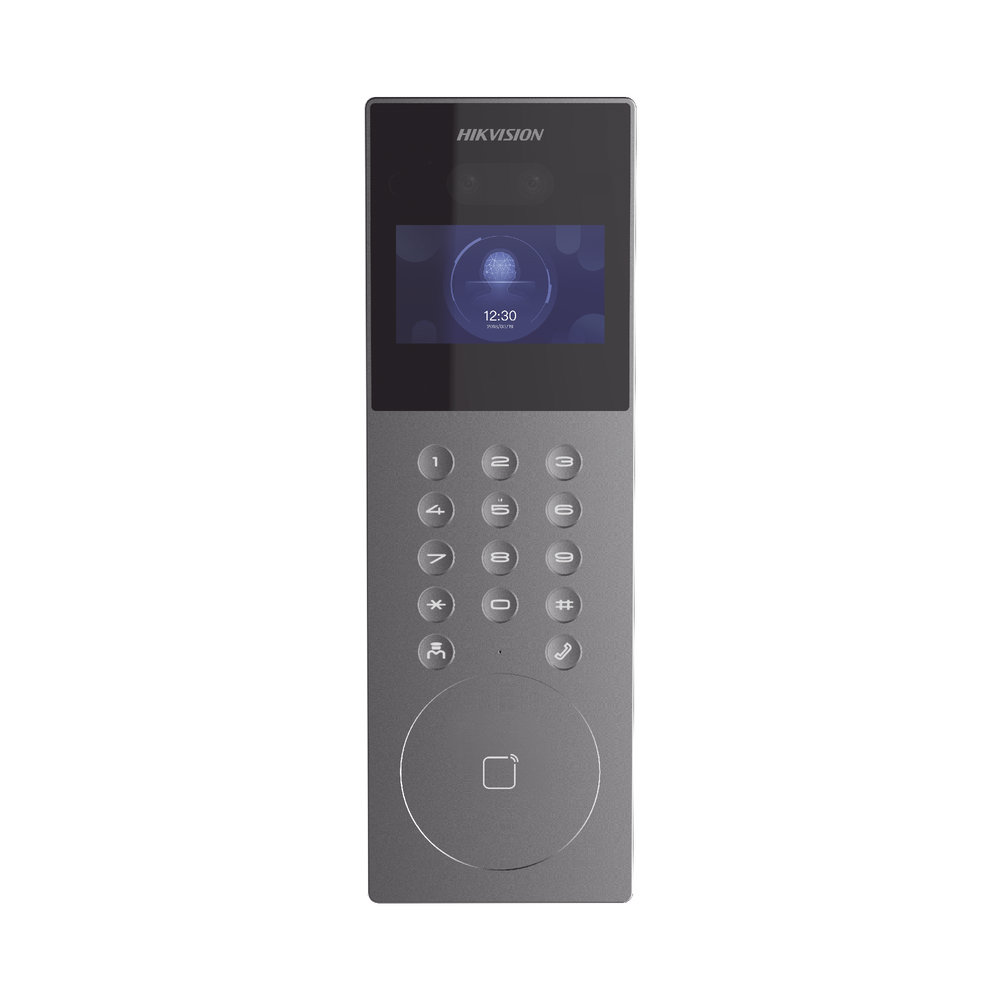 Videoportero IP Multiapartamento con Reconocimiento Facial / Llamada a App HikConnect  / 2 puertas / IP65 / Apertura por Rostro, Tarjeta o App