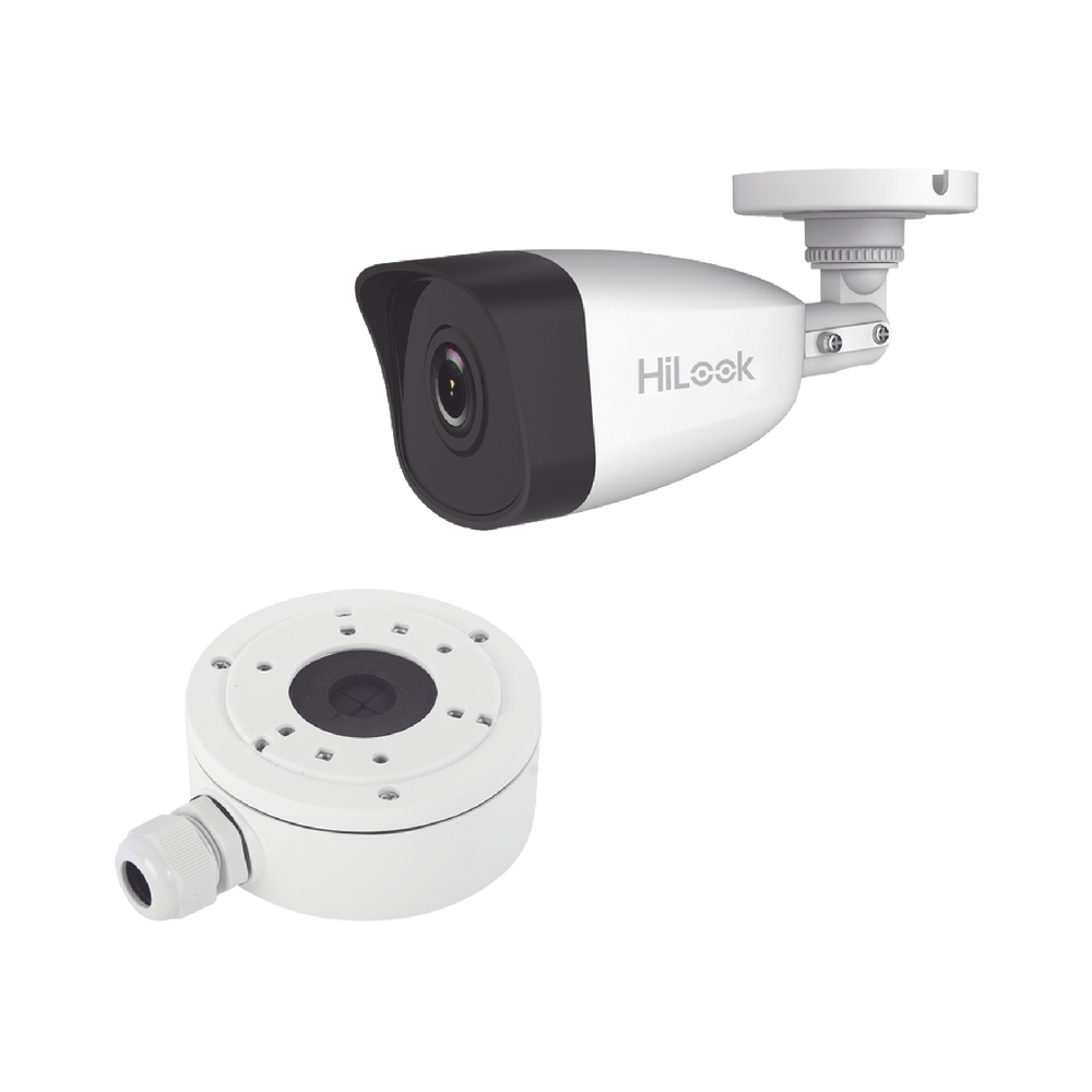 HiLook Series / Bala IP 4 Megapixel / 30 mts IR / Exterior IP67 / PoE / dWDR / Lente 2.8 mm + Caja de Conexión DS-1280ZJ-XS-AX