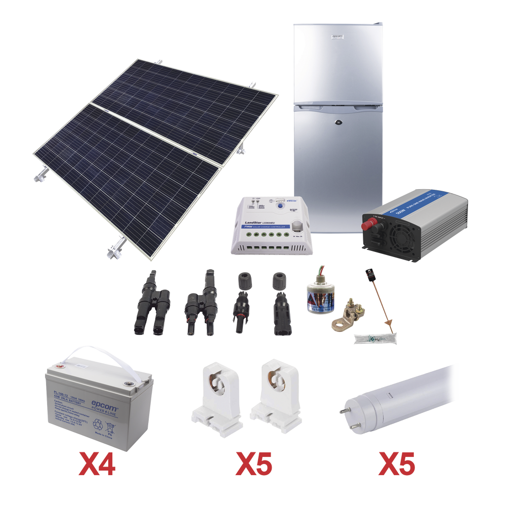 Kit de Energía Solar Para Refrigerador de 105 L e Iluminación Led de Alta Eficiencia Para Aplicaciones Aisladas de la Red Eléctrica