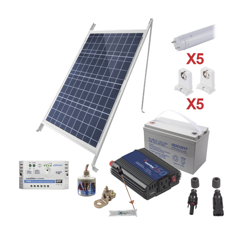 Kit Solar Para Iluminación Básica en Zonas Rurales, 5 Tubos Led