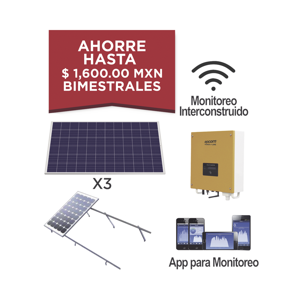 Kit solar para interconexión de 1 KW de potencia, 220 Vca con inversor de cadena y paneles policristalinos.