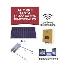 Kit solar para interconexión de 1 KW de potencia, 220 Vca con inversor de cadena y paneles policristalinos.