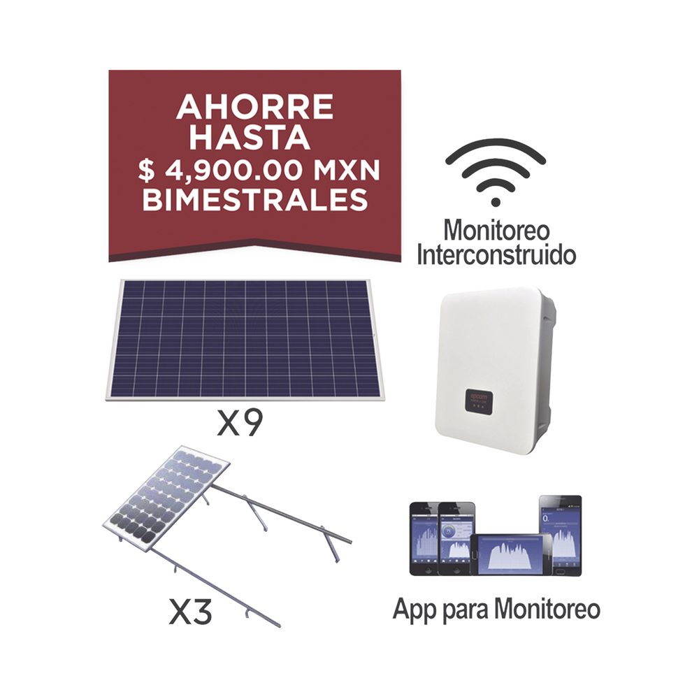 Kit solar para interconexión de 3 KW de potencia, 220 Vca con inversor de cadena y paneles policristalinos.