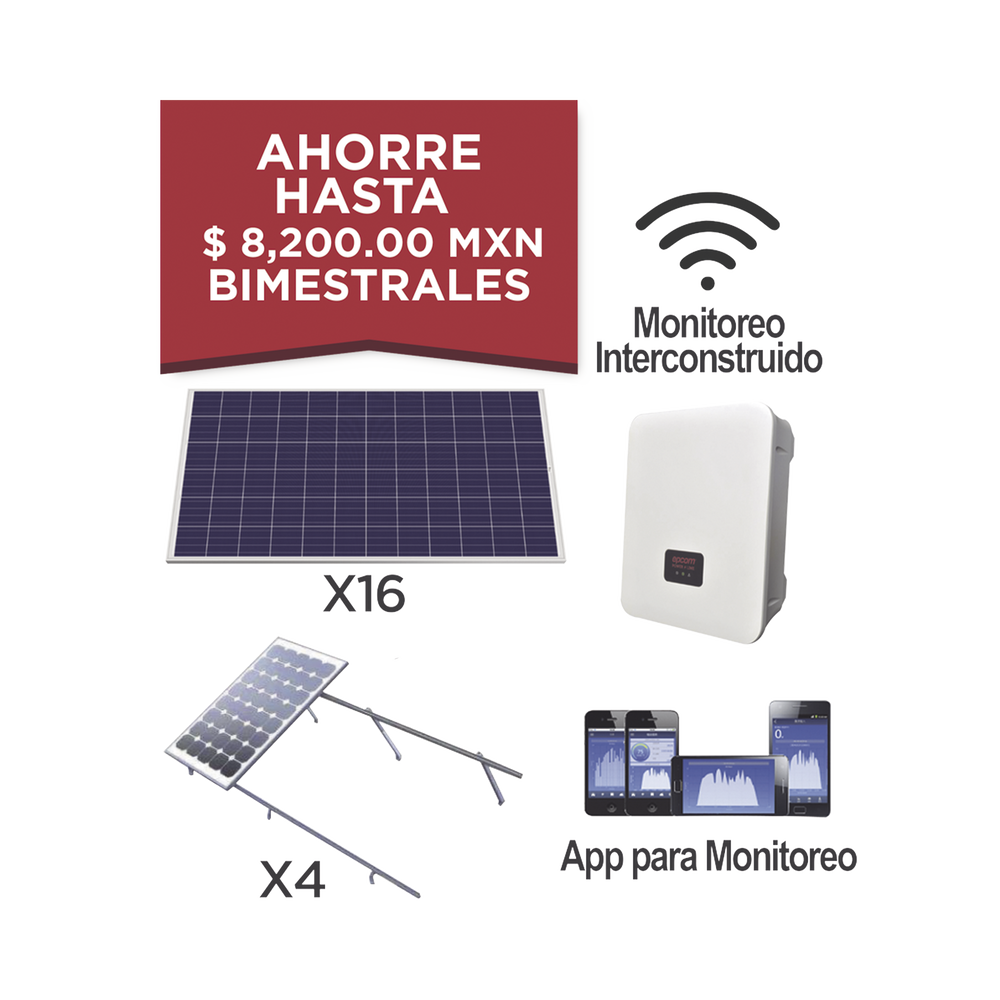 Kit solar para interconexión de 5 KW de potencia, 220 Vca con inversor cadena y paneles policristalinos.