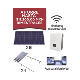 Kit solar para interconexión de 5 KW de potencia, 220 Vca con inversor cadena y paneles policristalinos.
