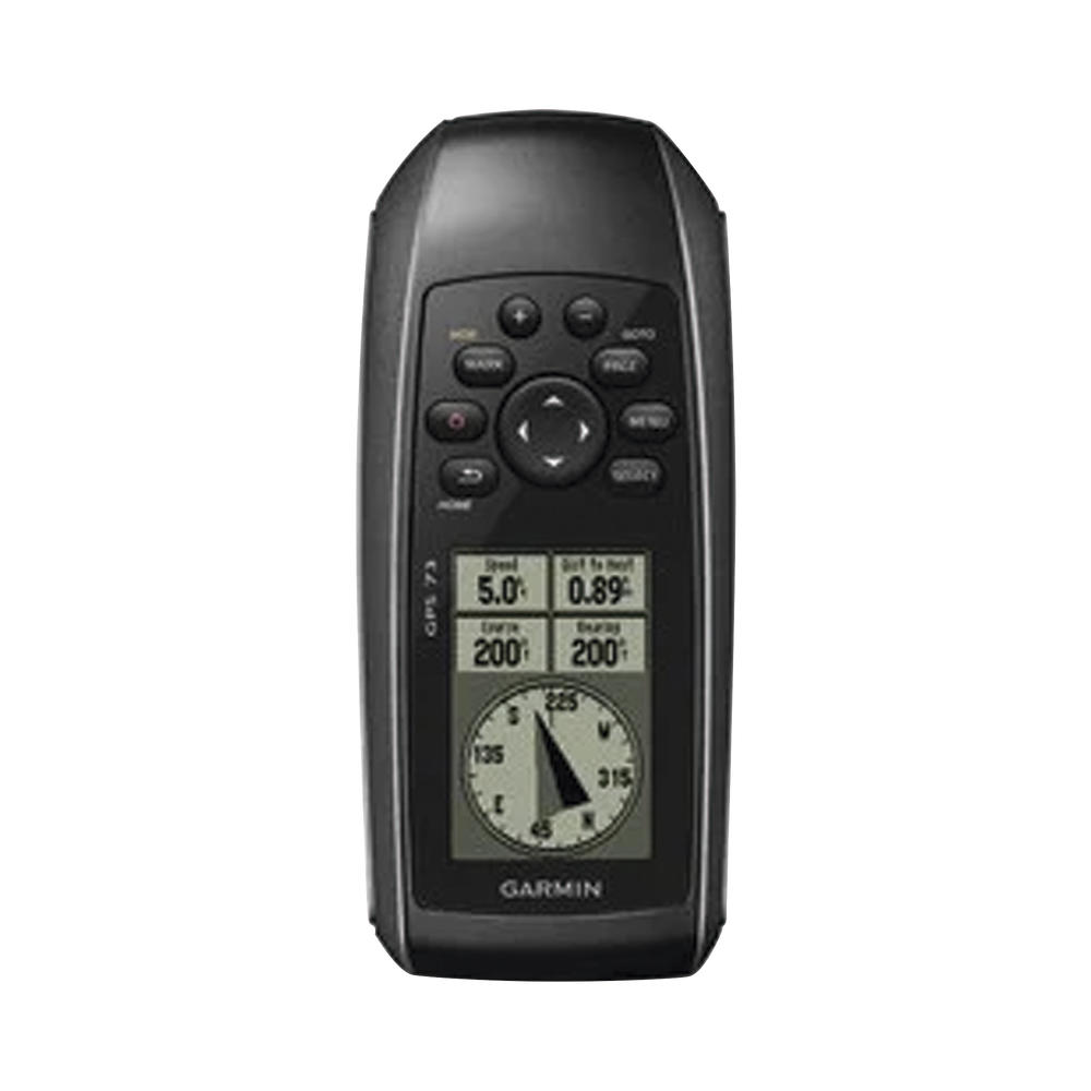 GPS portátil GPSMAP 73 con pantalla en banco y negro, mil puntos de almacenamiento interno, sumergible y flotante.