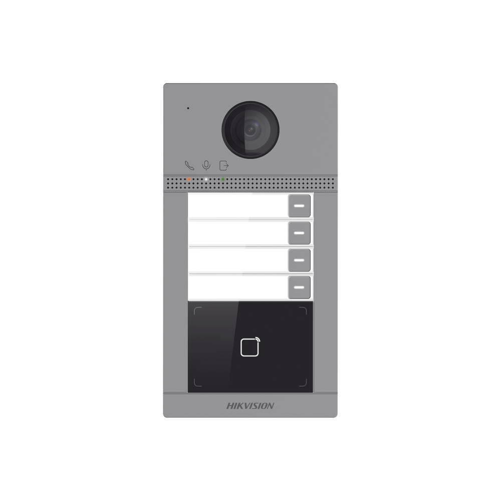 Videoportero IP WIFI (IP65 + IK08) con Llamada y apertura desde APP Hik-Connect / Soporta 4 Departamentos / PoE Estandar / Interfaz WEB para configuración / 2 puertas