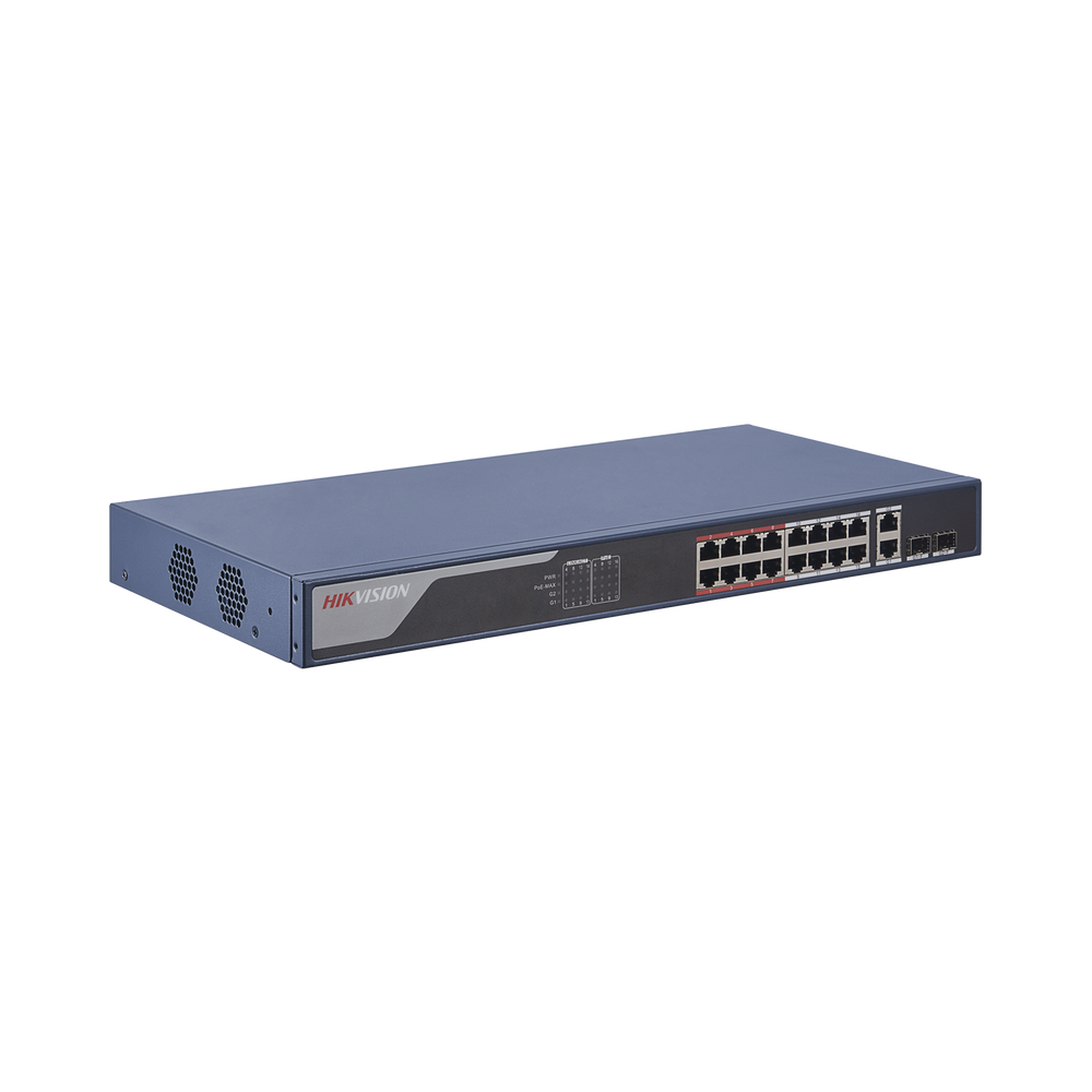 Hikvision DS-3E1318P-EI - Conmutador - Gestionado - 16 x 10/100 (PoE+) + 2 x combo Gigabit - sobremesa - PoE+ (230 W)