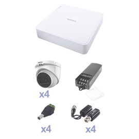 KIT TurboHD con Audio 1080p / DVR 4 Canales / 4 Cámaras Domo (exterior 2.8 mm) / Transceptores / Conectores / Fuente de Poder / AUDIO POR COAXITRON