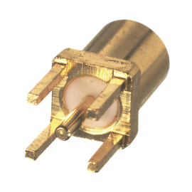 Conector MMCX Hembra para Montaje Vertical con 4 Patas y Terminal para soldar en PCB, Oro/ Oro/ Teflón.
