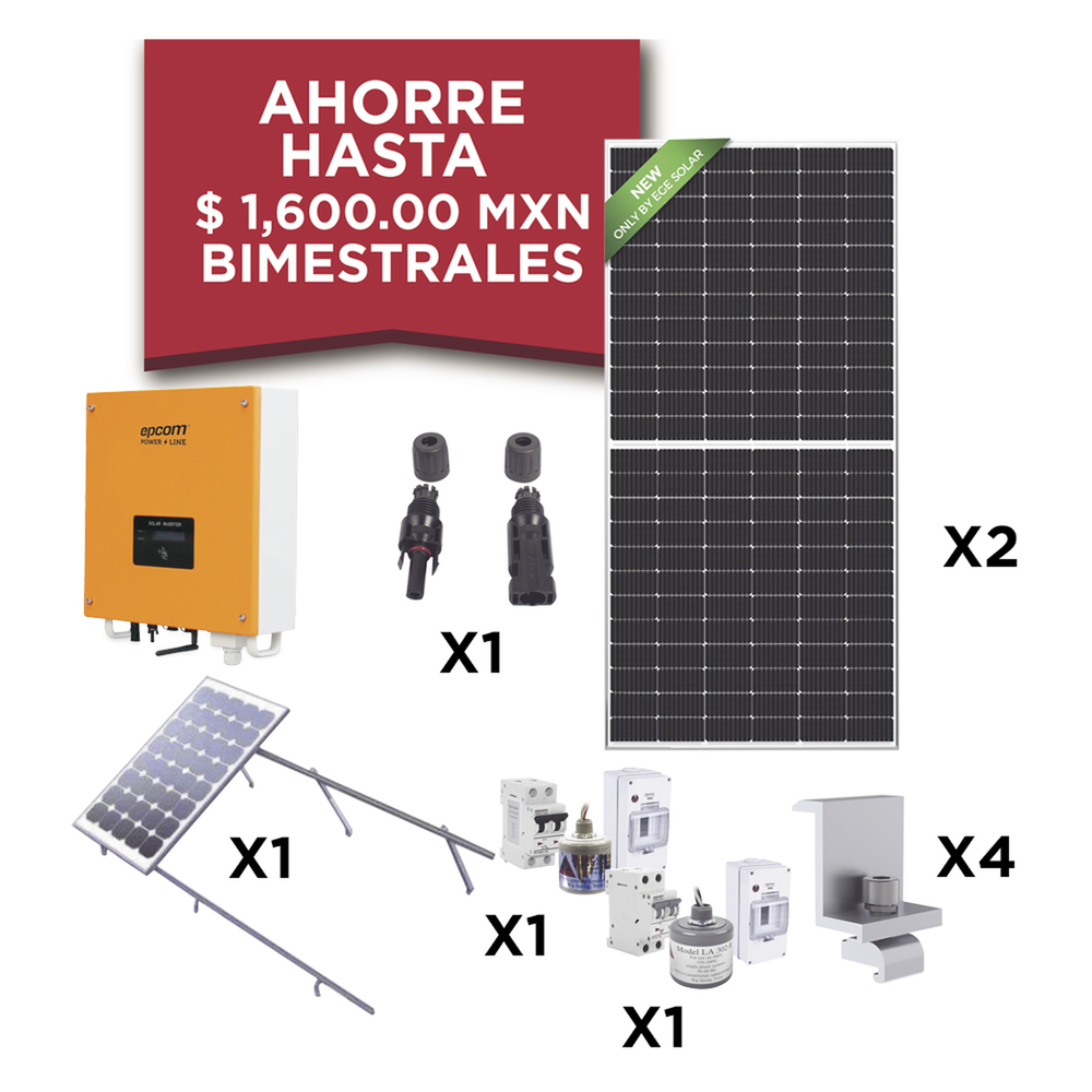 Kit Solar para Interconexión de 1 KW de Potencia, 220 Vca con Inversor de Cadena y Paneles Monocristalinos de 450 W