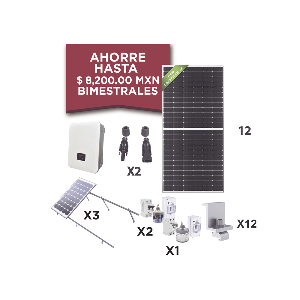 Kit Solar para Interconexión de 5 KW de Potencia, 220 Vca con Inversor Cadena y Paneles Monocristalinos de 450 W