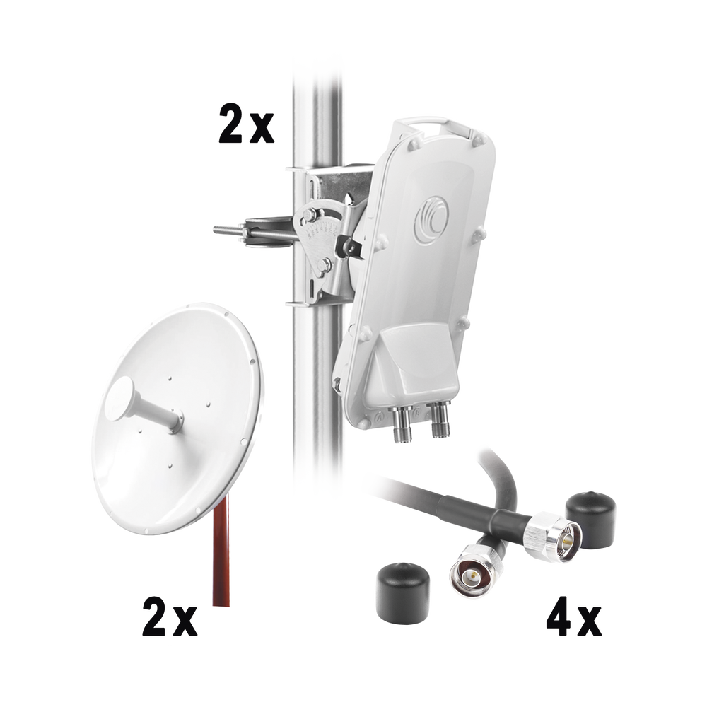 Enlace Backhaul completo de alta capacidad, incluye: 2x PTP550CE, 2x NP1 (30 dBi), 4x Jumpers