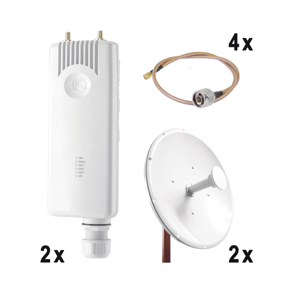 Enlace completo Punto a Punto para servicios TriplePlay, incluye: 2x FORCE300CSM, 2x NP-1 (30 dBi), 4x Jumper
