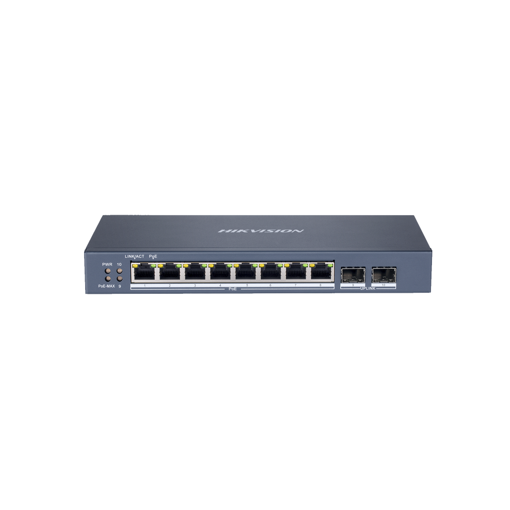 Hikvision Smart Managed Series DS-3E1510P-SI - Conmutador - inteligente - 8 x 10/100/1000 (PoE+) + 2 x Gigabit SFP (enlace ascendente) - sobremesa - PoE+ (110 W)