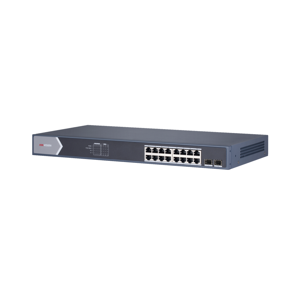 Hikvision Smart Managed Series DS-3E1518P-SI - Conmutador - inteligente - 16 x 10/100/1000 (PoE+) + 2 x Gigabit SFP - sobremesa - PoE+ (225 W)