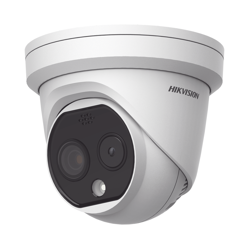 Turret IP Dual / Térmica 1.8 mm ( 160 x 120 ) / Óptico 2 mm (4 Megapixel) / 15 mts IR / Exterior IP67 / PoE / Termométrica / Detección de Temperatura / Sirena y Luz Intermitente Integrada