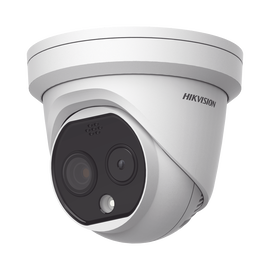 Turret IP Dual / Térmica 1.8 mm ( 160 x 120 ) / Óptico 2 mm (4 Megapixel) / 15 mts IR / Exterior IP67 / PoE / Termométrica / Detección de Temperatura / Sirena y Luz Intermitente Integrada