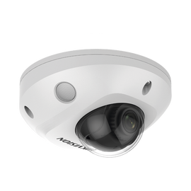 Mini Domo IP 4 Megapixel / Lente 2.8 mm / 15 mts IR EXIR / Micrófono Integrado / Exterior IP66 / IK08 / PoE / Audio y Alarmas / H.265+ / Videoanaliticos Integrados