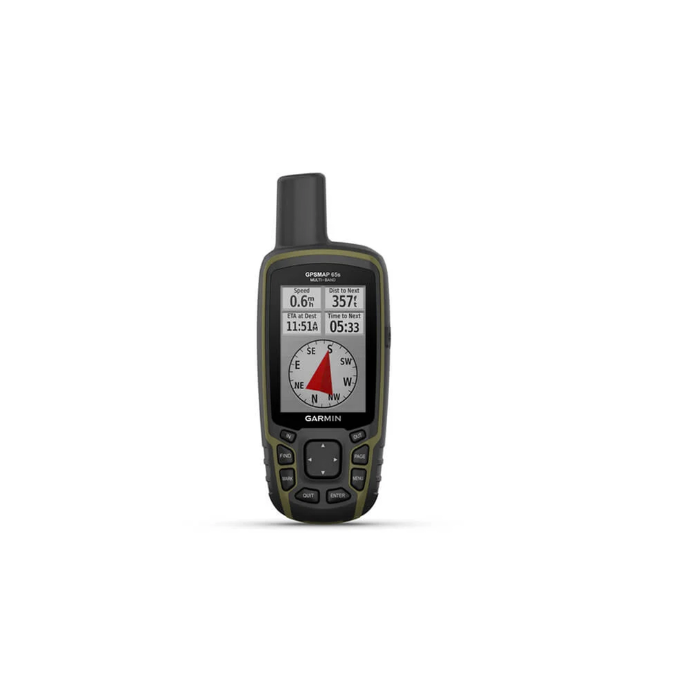 GPSMAP 65S, GPS portátil con pantalla a color, almacenamiento de 5000 puntos, con altímetro y bújala integrada.