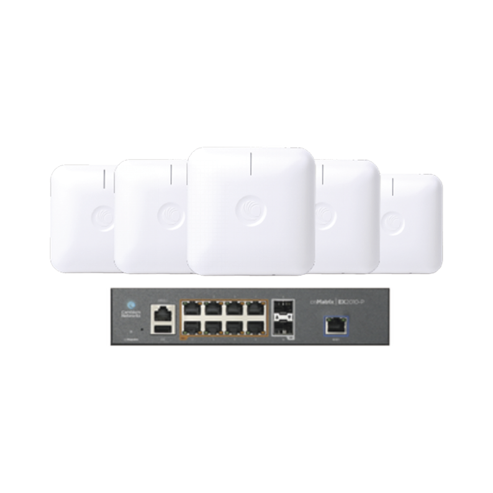 Starter Kit Wi-Fi Empresarial de 5 Access Point PLE410 y 1 Switch PoE EX2010P