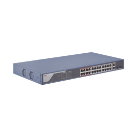 Smart Switch PoE+ Administrable / 24 puertos 10/100 Mbps PoE+ (hasta 300 m) + 2 puertos 10/100/1000Mbps + 2 Puertos SFP Uplink / 370 W / Hik-ProConnect y Hik-Central