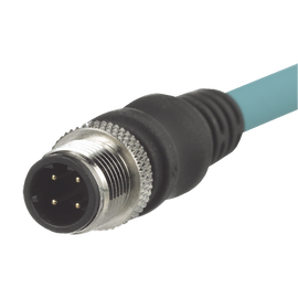 Cable de Conexión IndustrialNet Cat5e, Con Conector Recto M12 D-Code Macho en Ambos Extremos, Blindado S/FTP, Forro TPO, Color Azul Cerceta, 5 Metros
