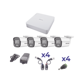 KIT COLORVU TURBOHD 1080p Lite / DVR 4 Canales / 4 Cámaras Bala (exterior 2.8 mm) / Transceptores / Conectores / Fuente de Poder Profesional