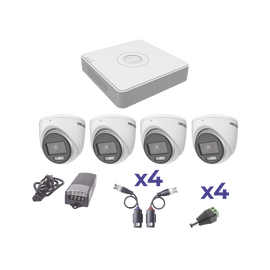 KIT COLORVU TURBOHD 1080pLite / DVR 4 Canales / 4 Cámaras Eyeball (exterior) / Transceptores / Conectores / Fuente de Poder Profesional