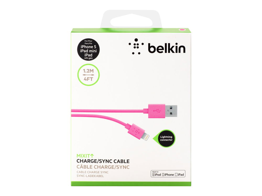 Belkin MIXIT Cable de carga y sincronización Lightning a USB - Cable Lightning - Lightning macho a USB macho - 1.2 m - rosa Belkin MIXIT Cable de carga y sincronización Lightning a USB - Cable Lightning - Lightning macho a USB macho - 1.2 m - rosa
