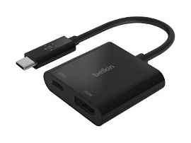 Belkin USB-C to HDMI + Charge Adapter - Adaptador de vídeo - 24 pin USB-C macho a HDMI, USB-C (solo alimentación) hembra - negro - compatibilidad con 4K, USB Power Delivery (60W)