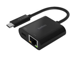 Belkin - Adaptador de carga y Ethernet - USB-C - Gigabit Ethernet x 1 + USB-C (solo alimentación) x 1
