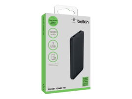 Belkin Pocket Power - Cargador portátil - 10000 mAh - 2.4 A - 2 conectores de salida (USB) - en el cable: Micro-USB - negro