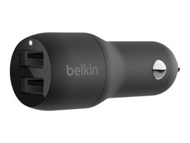 Belkin Dual Charger - Adaptador de corriente para el coche - 24 vatios - 4.8 A - 2 conectores de salida (USB) - negro Belkin Dual Charger - Adaptador de corriente para el coche - 24 vatios - 4.8 A - 2 conectores de salida (USB) - negro