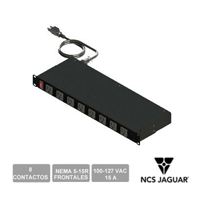 BARRA MULTICONTACTO PDU NCS JAGUAR 1PH-15A-08-515RF-1S P/RACKS O GABINETES ABARCA 1UR CUENTA CON INTERRUPTOR DE ENCENDIDO Y APAGADO 8 CONTACTOS FRONTALES TIPO NEMA 5-15R VOLTAJE VAC 110-127V 50/60HZ PESO 2.7 KG CUMPLE CON NORMA EIA BARRA MULTICONTACTO PDU NCS JAGUAR 1PH-15A-08-515RF-1S P/RACKS O GABINETES ABARCA 1UR CUENTA CON INTERRUPTOR DE ENCENDIDO Y APAGADO 8 CONTACTOS FRONTALES TIPO NEMA 5-15R VOLTAJE VAC 110-127V 50/60HZ PESO 2.7 KG CUMPLE CON NORMA EIA