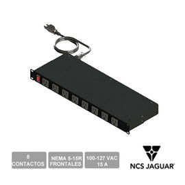BARRA MULTICONTACTO PDU NCS JAGUAR 1PH-15A-08-515RF-1S  P/RACKS O GABINETES ABARCA 1UR  CUENTA CON INTERRUPTOR DE ENCENDIDO Y APAGADO 8 CONTACTOS FRONTALES TIPO NEMA 5-15R VOLTAJE VAC 110-127V 50/60HZ PESO 2.7 KG CUMPLE CON NORMA EIA
