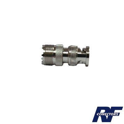 Adaptador en Linea para 50 Ohm, Conector BNC Macho-UHF Hembra (SO-239), Níquel/ Oro/ Delrin. Adaptador en Linea para 50 Ohm, Conector BNC Macho-UHF Hembra (SO-239), Níquel/ Oro/ Delrin.