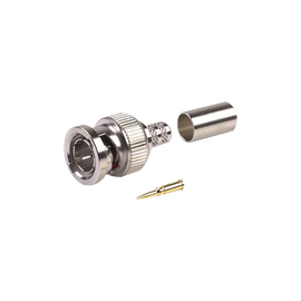 Conector BNC Macho, en 75 Ohm, Anillo Plegable para RG-59/U, 62A, Niquel/Oro/Teflón.