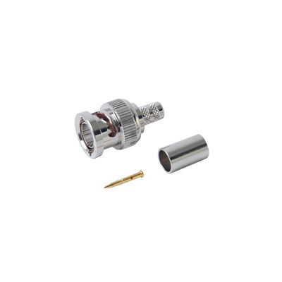 Conector BNC Macho en 75 Ohm, Anillo Plegable para RG-59/U, Níquel/ Oro/ Teflón.