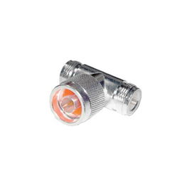 Adaptador en T, de Conector N Macho a Doble N Hembra, Plata/ Oro/ Teflón. Adaptador en T, de Conector N Macho a Doble N Hembra, Plata/ Oro/ Teflón.