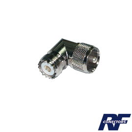 Adaptador en Ángulo Recto, de Conector UHF Macho (PL-259) a UHF Hembra (SO-239), Níquel/ Oro/ Delrin. Adaptador en Ángulo Recto, de Conector UHF Macho (PL-259) a UHF Hembra (SO-239), Níquel/ Oro/ Delrin.