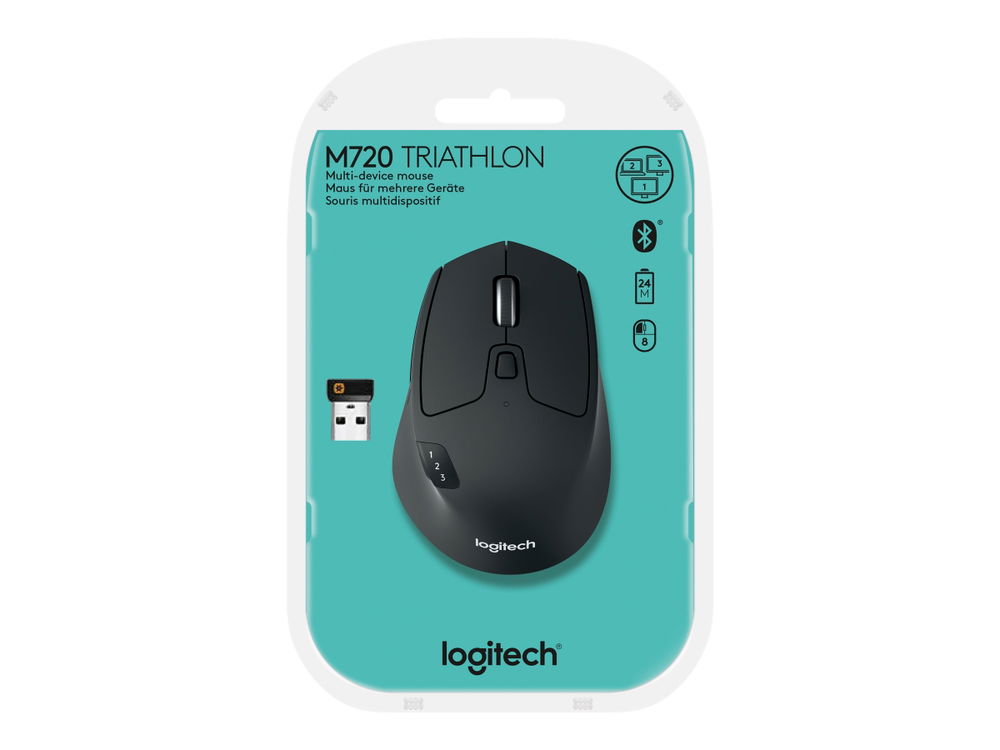 Logitech Triathlon M720 - Ratón - óptico - 8 botones - inalámbrico - 2.4 GHz, Bluetooth - receptor inalámbrico USB