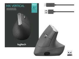 Logitech MX Vertical - Ratón vertical - ergonómico - óptico - 6 botones - inalámbrico, cableado - Bluetooth, 2.4 GHz - receptor inalámbrico USB - grafito