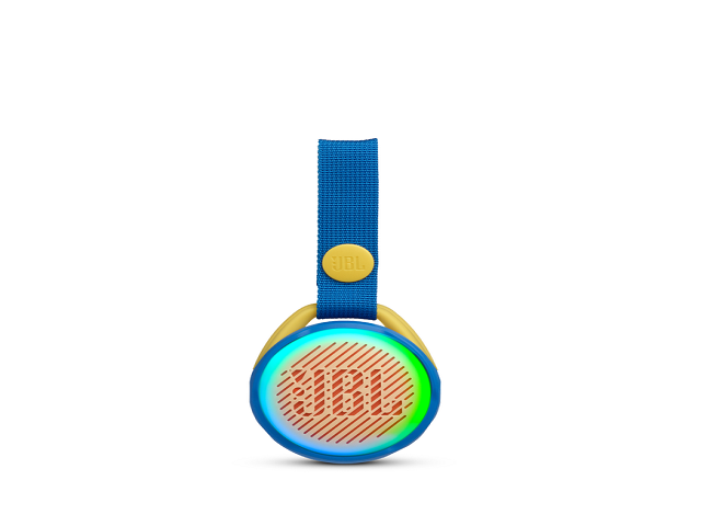 JBL JR POP - Speaker - Blue - Bluetooth - 5 horas de tiempo de reproducción – Resistente al agua IPX7 – Luces multicolor – integradas - Ultraportátil con correa