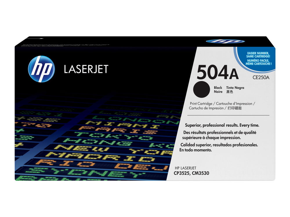 HP 504A - Negro - original - LaserJet - cartucho de tóner (CE250A) - para Color LaserJet CM3530 MFP, CM3530fs MFP, CP3525, CP3525dn, CP3525n, CP3525x