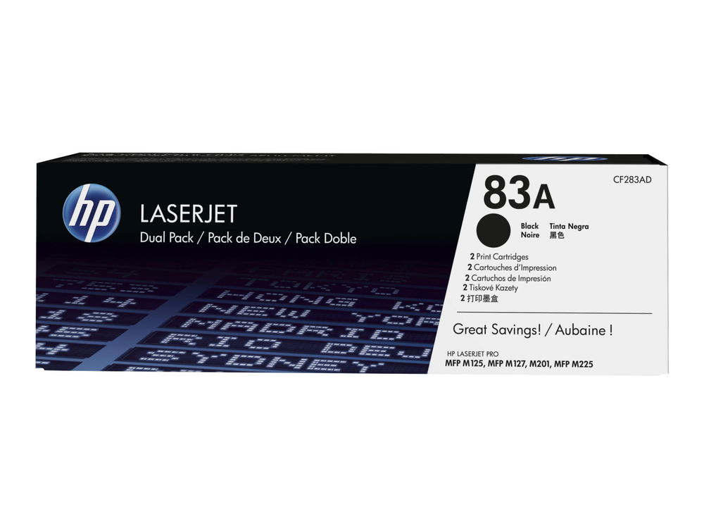 HP 83A - Paquete de 2 - negro - original - LaserJet - cartucho de tóner (CF283AD) - para LaserJet Pro M201, M202, MFP M125, MFP M127, MFP M225