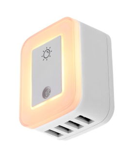 4 Tomas de Corriente - Protección contra cortocircuito y  sobrecarga - 4 puertos USB con alimentación - Corriente máxima compartida de 4,8A - Luz nocturna automática con sensor tá­ctil e  intensidad regulable - Frecuencia : 50/60Hz