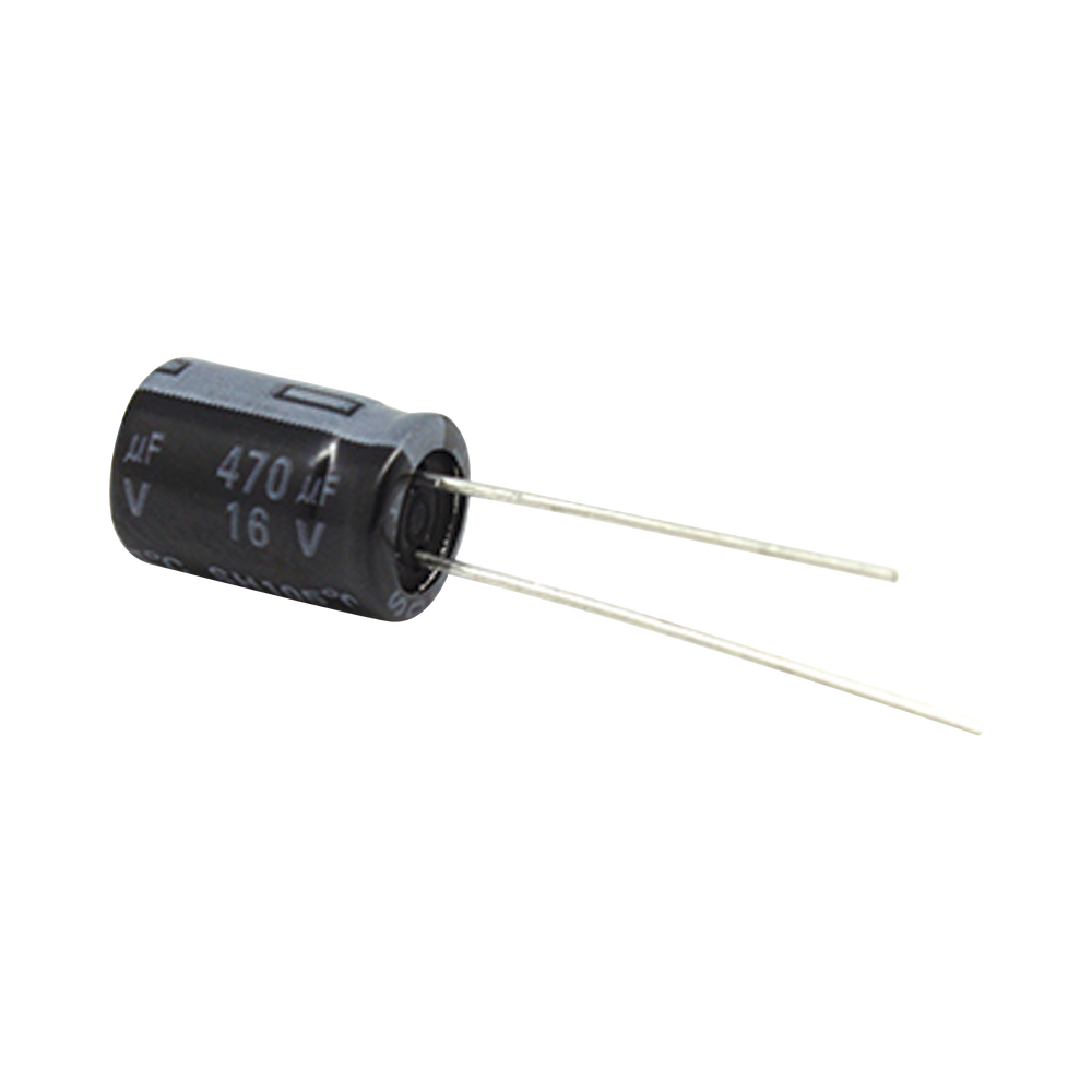 Capacitor Electrolítico de Aluminio, 470 µFd, 16 Vcd,  8 x 11 mm, 105 °C.